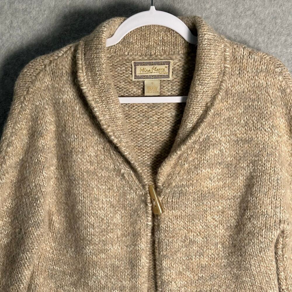 Mira Flores Sz S 100%‎ Alpaca Shawl Collar Toggle Closure Cardigan Sweater Peru - Picture 8 of 9